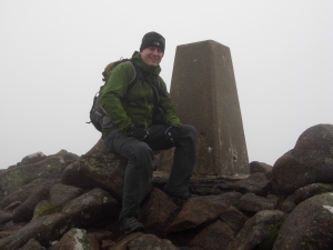 A manly pose being struck on the summit of Mount Keen.........